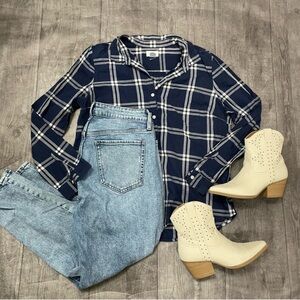 Old Navy Blue and White Plaid Shirt